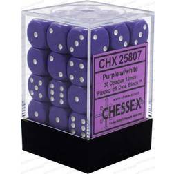 Chessex Purple with White Spots Opaque 12mm 6 Sided Dice 36 in Box