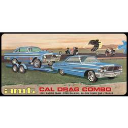 Amt Skill 2 Model Kit 'Ford Cal Drag Team' Ford Galaxie with Ford Falcon Funny Car and Trailer Set of 3 Complete Kits 1/25 Scale Models