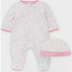 Little Me Teddy Footed One-Piece & Hat - Pink