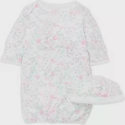 Little Me Watercolor Sleeper Gown & Hat - Bright Pink