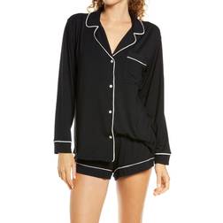 eberjey Gisele Long Sleeve & Shortie Short PJ Set - Black/Sorbet Pink