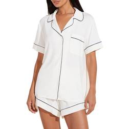 eberjey Gisele Relaxed Short PJ Set - Ivory/Navy