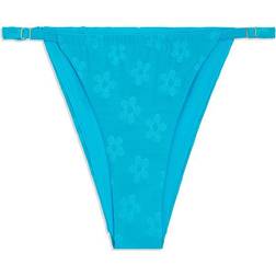 WeWoreWhat Adjustable Ruched Daisies Jacquard Bikini Bottom - Ocean Blue