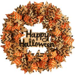 Nearly Natural 30 Halloween Burlap Ribbon Wreath