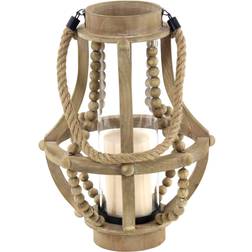 Olivia & May Rustic Wood/Glass Candle Holder with Rope Handle Candle Holder 40.6cm