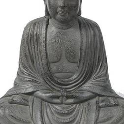 LuxenHome 17 in. H Gray MgO Meditating Buddha Garden Statue Decoration 16.9"