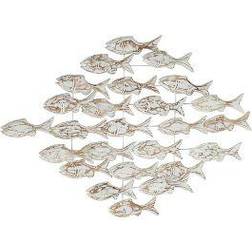 Olivia & May Iron and Textured Albasia Wood Fish Wall Decor 37x26"