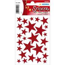 Herma Dekorationsetiketter Stickers Magic 15099, Röda stjärnor, Glitter, 27 etiketter/fp