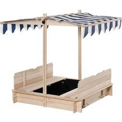 OutSunny Wooden Square Sandpit with Canopy 106x106cm