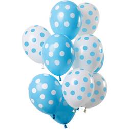 Folat Ballonnen set stippen mix blauw/wit 12stk