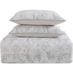 Oceanfront Resort Tropical Plantation Toile Bedspread Gray, White (274.32x228.6)