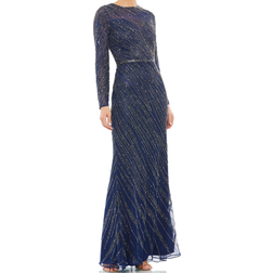 Mac Duggal Long Sleeve Beaded Column Gown - Midnight