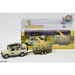 Kids Globe Hipo Land Rover with a trailer and a giraffe in a HIPO box