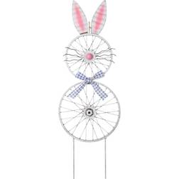 GlitzHome Metal Easter Wheel Bunny Yard Stake or Wall Decor, 38" Multi