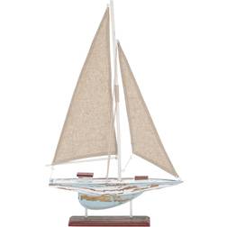 Olivia & May 22" x 14" Coastal Pine Wood and Linen Sailing Boat Sculpture Decoration 55.9cm