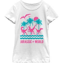 Fifth Sun Girl's Jurassic World Fallen Kingdom Tropical Dinosaurs Graphic Tee - White