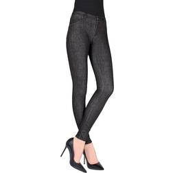 MeMoi Unbottled Cotton Blend Denim Jean Leggings - Black