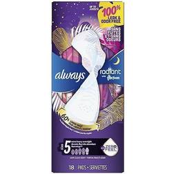 Always Radiant Size 5 Extra Heavy Overnight Pads 18-pack