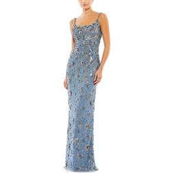 Mac Duggal Floral Beaded Column Gown - Slate Grey