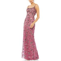 Mac Duggal Floral Beaded Column Gown - Raspberry