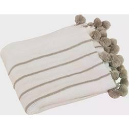 Saro Lifestyle Striped Pom Pom Blankets Beige (152.4x127cm)