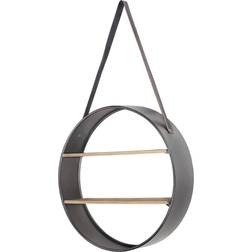 American Art Decor 33" Round Metal and Wood Hanging Wall Shelf Brown Decoration 33.5"