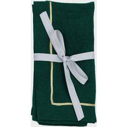 Joanna Buchanan Gold-Tone Trim Linen Dinner Napkins Set of 2 Servilleta de Tela Verde (50.8x50.8cm)