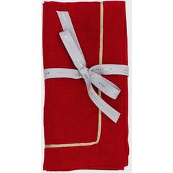 Joanna Buchanan Gold-Tone Trim Linen Dinner Napkins Set of 2 Servilleta de Tela Rojo (50.8x50.8cm)