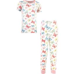 Touched By Nature Organic Cotton Tight Fit Short Sleeve Top and Pant Pajama Set - Butterflies (10161766)