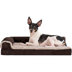 FurHaven Deluxe Chaise Lounge Dog Bed Two-Tone Faux Fur & Suede Memory Foam Medium