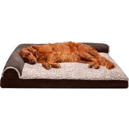 FurHaven Deluxe Chaise Lounge Dog Bed Two-Tone Faux Fur & Suede Memory Foam Jumbo