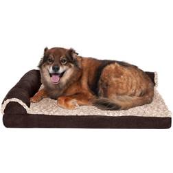 FurHaven Deluxe Chaise Lounge Dog Bed Two-Tone Faux Fur & Suede Memory Foam Large