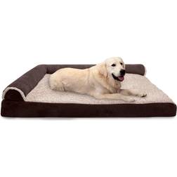 FurHaven Deluxe Chaise Lounge Dog Bed Two-Tone Faux Fur & Suede Memory Foam Jumbo Plus