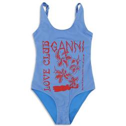 Ganni Graphic Logo One Piece Swimsuit - Azure Blue