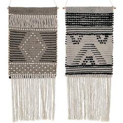 Dkd Home Decor Hanging decoration Beige Cotton Dark grey Fringe (45 x 1 x 107 cm) (45 x 1 x 61 cm) (2 pcs) Veggdekorasjon