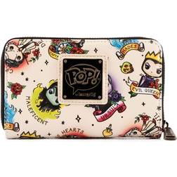 Loungefly Pop Disney Villains Tattoo Aop Zip Around Wallet - Beige