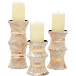 Litton Lane Brown Wood Candle Holder 10" 3