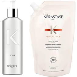 Kérastase Nutritive Bain Satin 2 Shampoo 500ml Refill + Refillable Bottle Gift Set