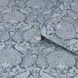 Laura Ashley Peacock Damask Dusky Seaspray Removable Wallpaper