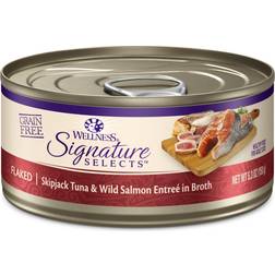 Wellness CORE Signature Selects Grain Free Canned Cat Food Flaked Skipjack Tuna & Wild Salmon in Broth 5.3 Ounces (Pack of 12)