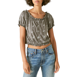 Lucky Brand Bubble Hem Crop Top - Grey Multi