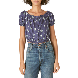 Lucky Brand Bubble Hem Crop Top - Navy Multi
