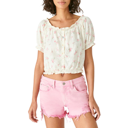 Lucky Brand Bubble Hem Crop Top - Cream Multi