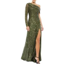 Mac Duggal Sequined Drop Shoulder Faux Wrap Gown - Olive