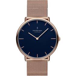 Nordgreen Minimalistist Slim Rose Gold Case Navy Rose Gold Mesh 36mm