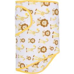 Miracle Swaddle Blanket Giraffes Lions with Butter Yellow Trim