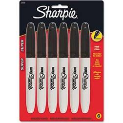 Sharpie Super Permanent Markers, Fine Point, Black, 6/Pack