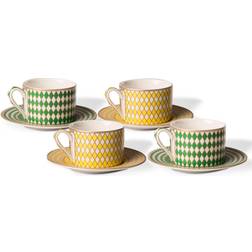 Pols Potten Chess À Thé émaillée Mate, Vert / Jaune / Or (Set de 4) Tasse