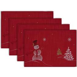 Design Imports Embroidered Snowman Placemat, Set of 4 Red No Size Place Mat Red