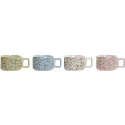 Dkd Home Decor "Set med kaffekoppar Blå Rosa Metall Grön Virágok Dolomite (13 x 9,5 x 6,5 cm) (4 pcs) (260 ml) Kaffekopp